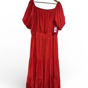 Vince Camuto dress Vibrant Red cayenne Maxi balloon short sleeve NEW XL